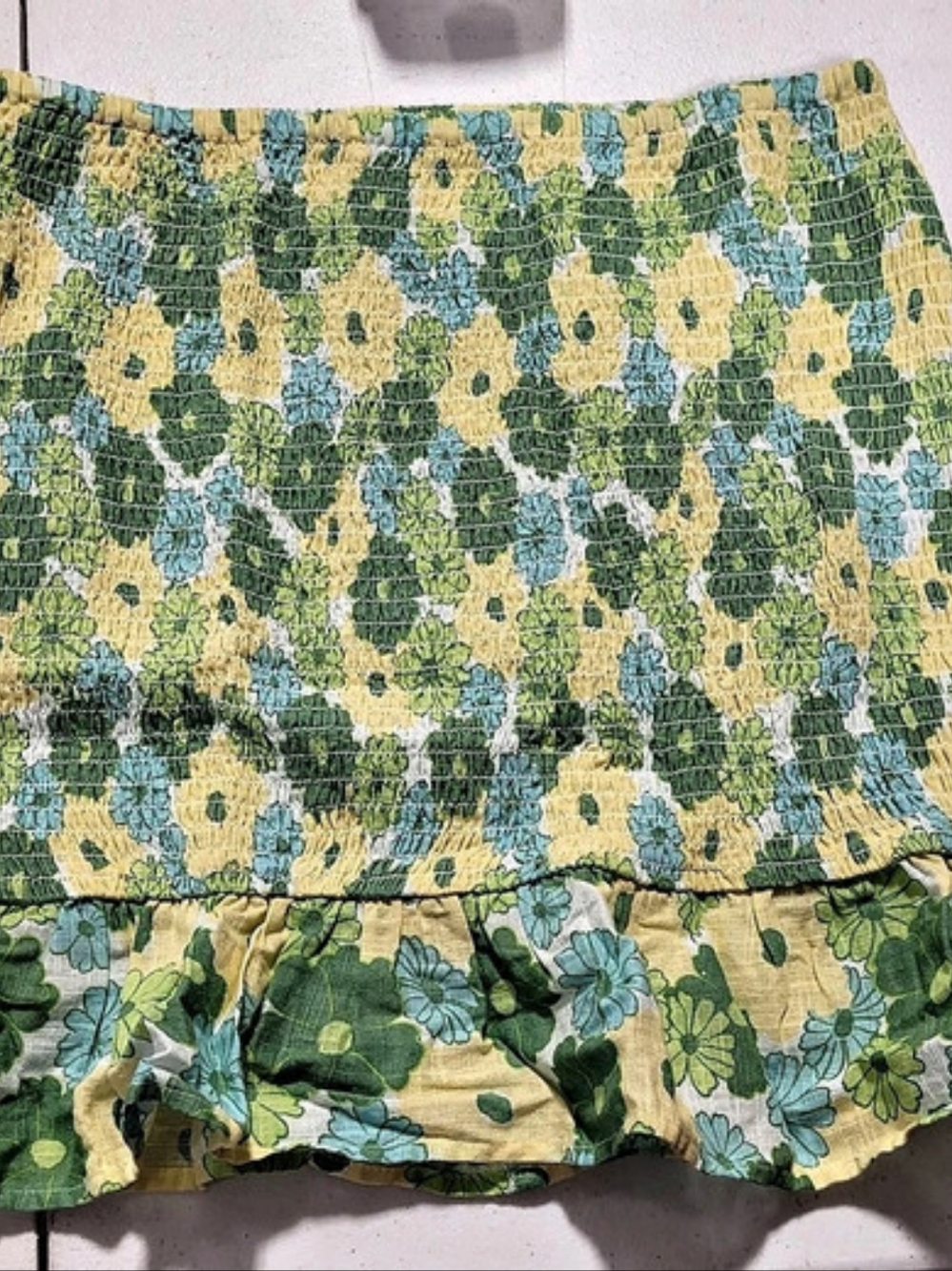 Cotton On Floral Ruffle Mini Skirt in Green & Yellow Size Large